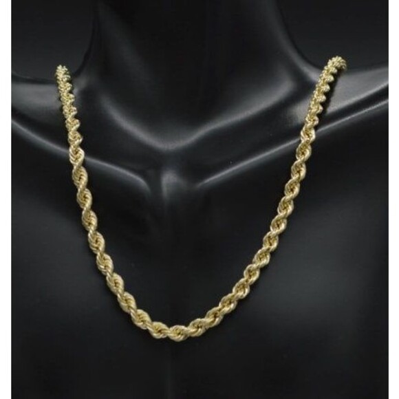 10K Yellow REAL GOLD Hollow Rope Chain Necklace 4mm 1820 22" 24" 26" 28" 30" - Picture 1 of 5